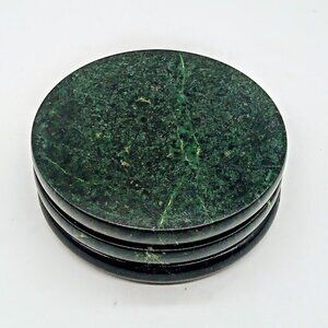Dark Green Marble Round Cork Back Coasters (3)